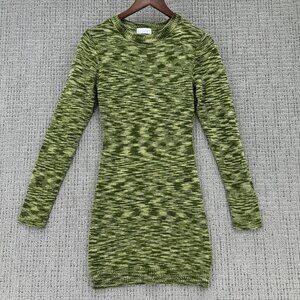 Isalis Mini Dress Womens Size Small Green Long Sleeve Knit Bodycon Crew Neck